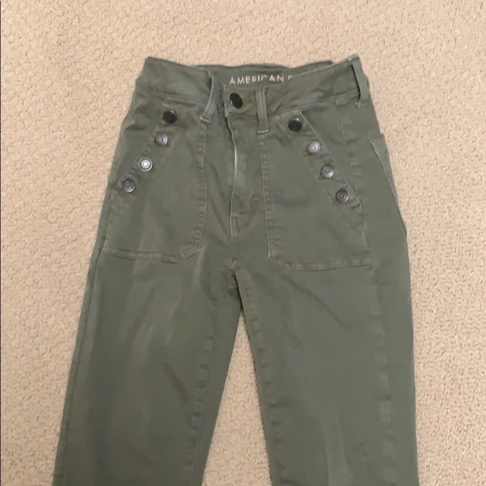 Olive green American Eagle super high rise jegging
